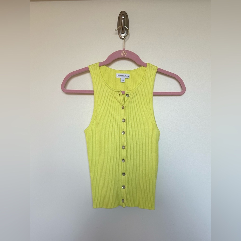 Calvin Klein Jeans Yellow Ribbed Fitted Tank Top